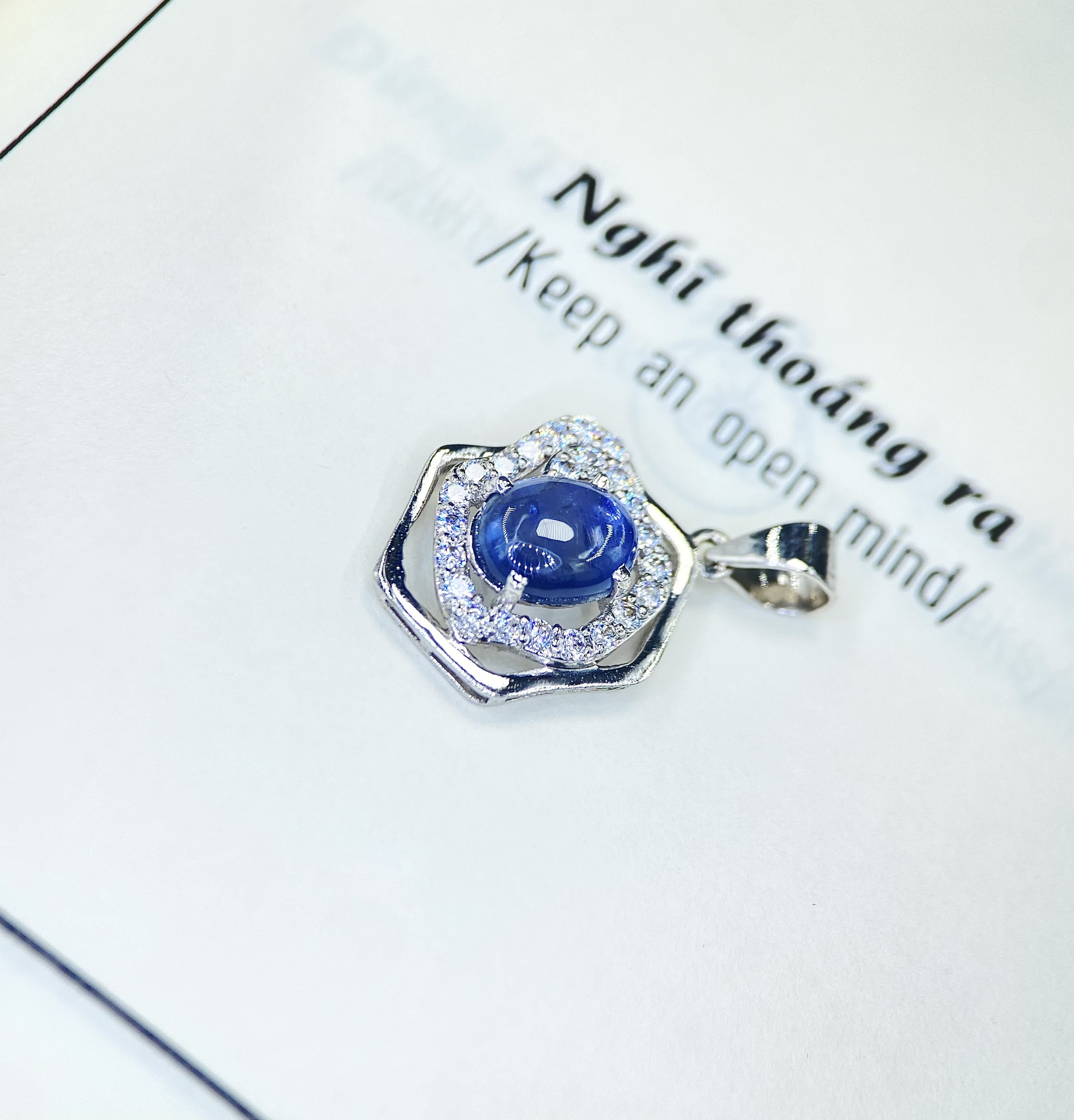 MẶT DÂY CHUYỀN NỮ SAPPHIRE VÀNG TRẮNG 10K