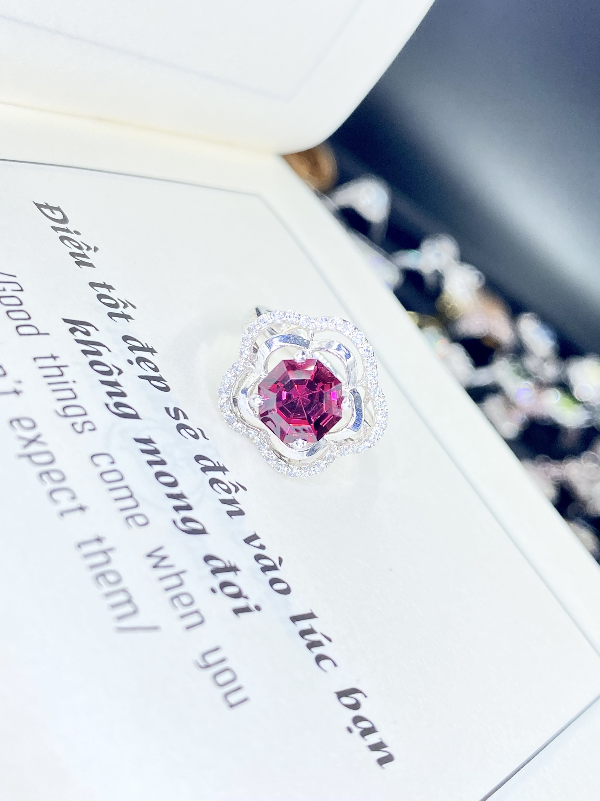 NHẪN NỮ GARNET VÀNG TRẮNG 10K